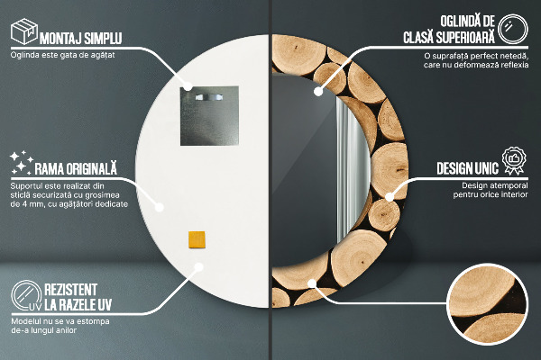 Miroir rond avec décoration Bûches