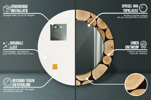 Miroir rond avec décoration Bûches