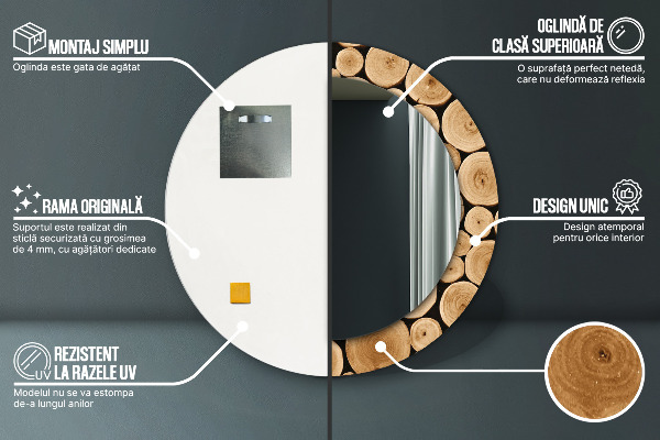 Miroir rond avec décoration Bûches