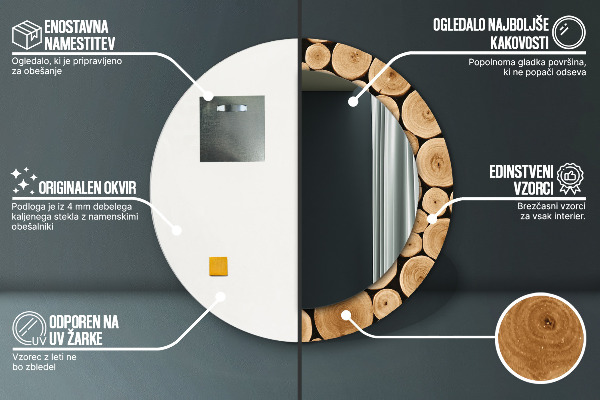 Miroir rond avec décoration Bûches