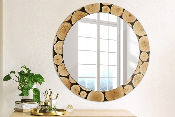 Miroir rond avec décoration Bûches