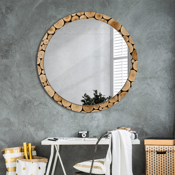 Miroir rond avec décoration Bûches