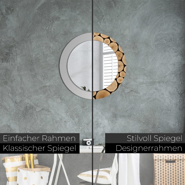 Miroir rond avec décoration Bûches