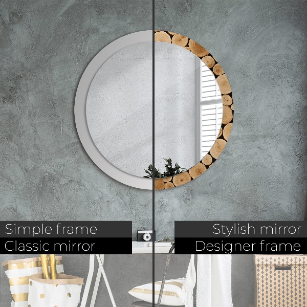 Miroir rond avec décoration Bûches