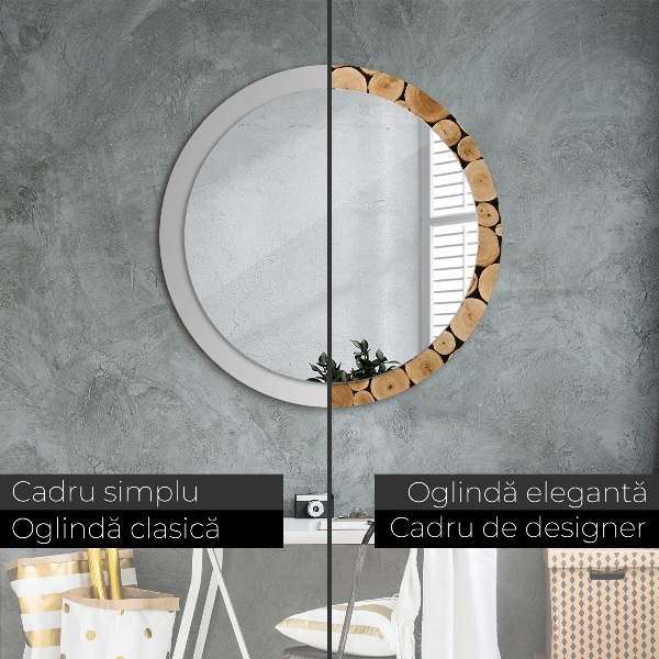 Miroir rond avec décoration Bûches