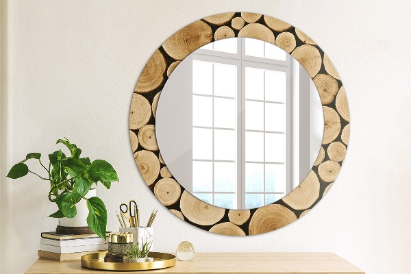Miroir rond avec décoration Bûches