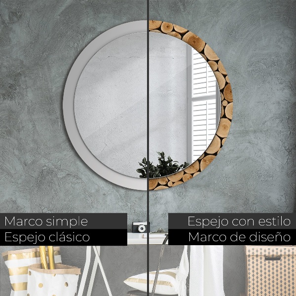Miroir rond avec décoration Bûches