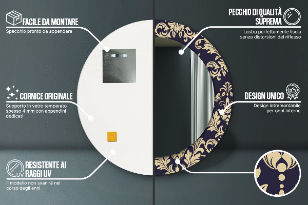 Miroir rond avec décoration Motif floral