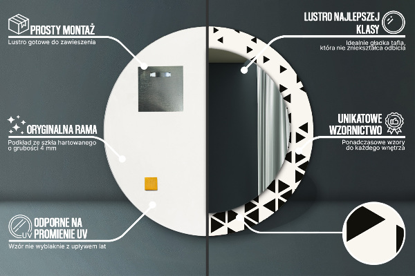 Miroir rond avec décoration Résumé géométrique