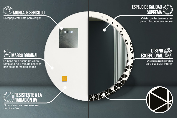 Miroir rond avec décoration Résumé géométrique