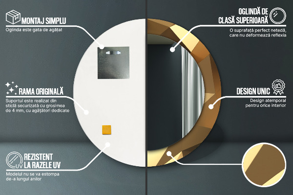 Miroir rond avec décoration Abstraction d'or