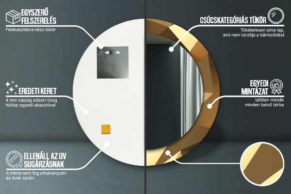 Miroir rond avec décoration Abstraction d'or