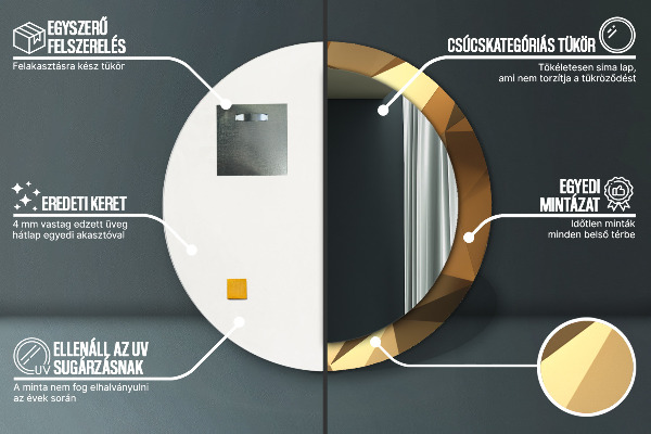 Miroir rond avec décoration Abstraction d'or