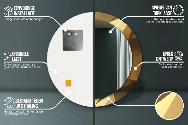 Miroir rond avec décoration Abstraction d'or