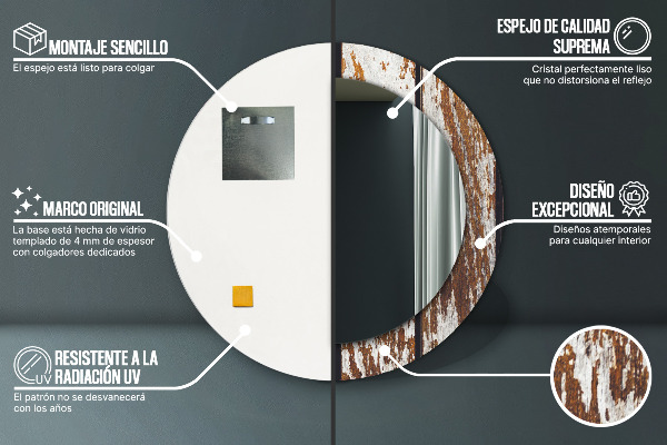 Miroir rond avec décoration Bois noir vintage