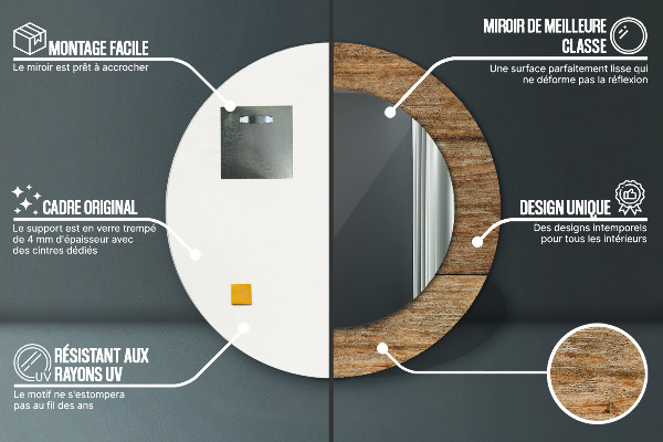 Miroir rond avec décoration Vieux bois