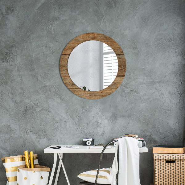 Miroir rond avec décoration Vieux bois