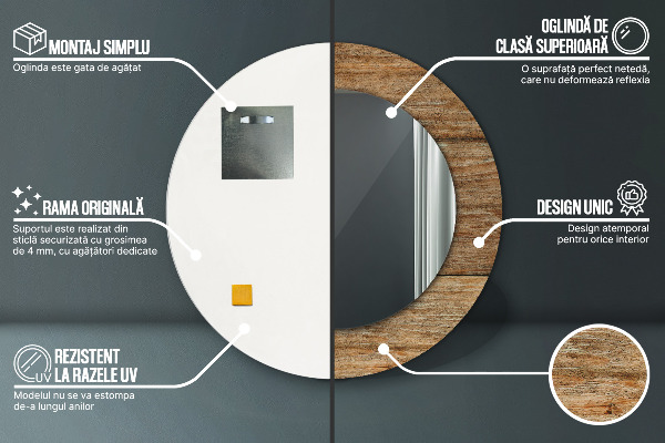 Miroir rond avec décoration Vieux bois