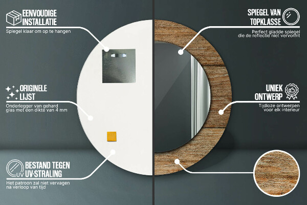 Miroir rond avec décoration Vieux bois