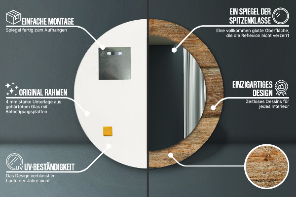 Miroir rond avec décoration Vieux bois