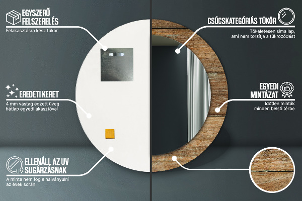 Miroir rond avec décoration Vieux bois