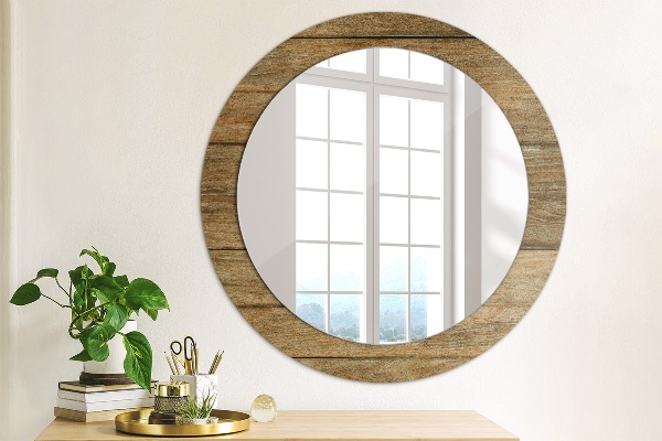 Miroir rond avec décoration Vieux bois