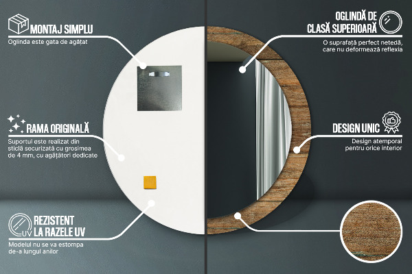 Miroir rond avec décoration Vieux bois