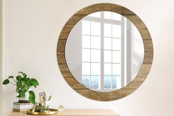 Miroir rond avec décoration Vieux bois