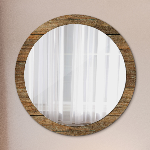 Miroir rond avec décoration Vieux bois