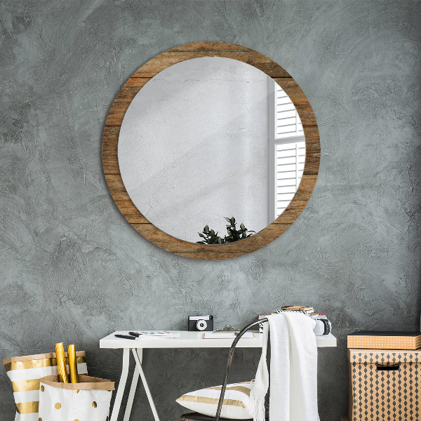 Miroir rond avec décoration Vieux bois