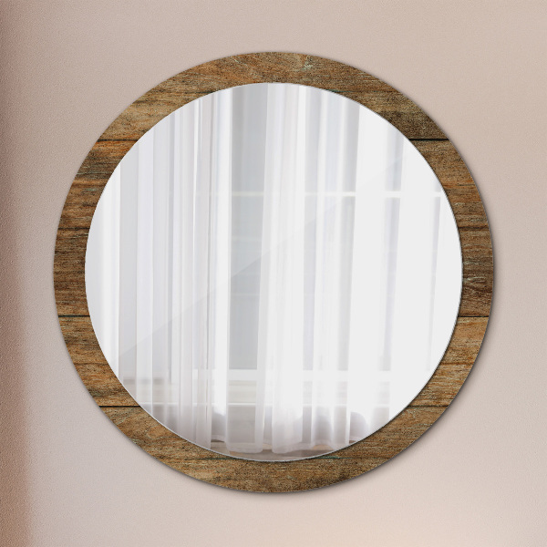 Miroir rond avec décoration Vieux bois