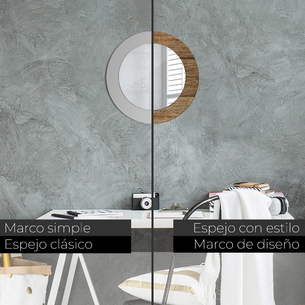 Miroir rond avec décoration Vieux bois