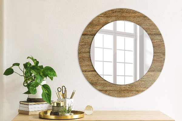 Miroir rond avec décoration Vieux bois