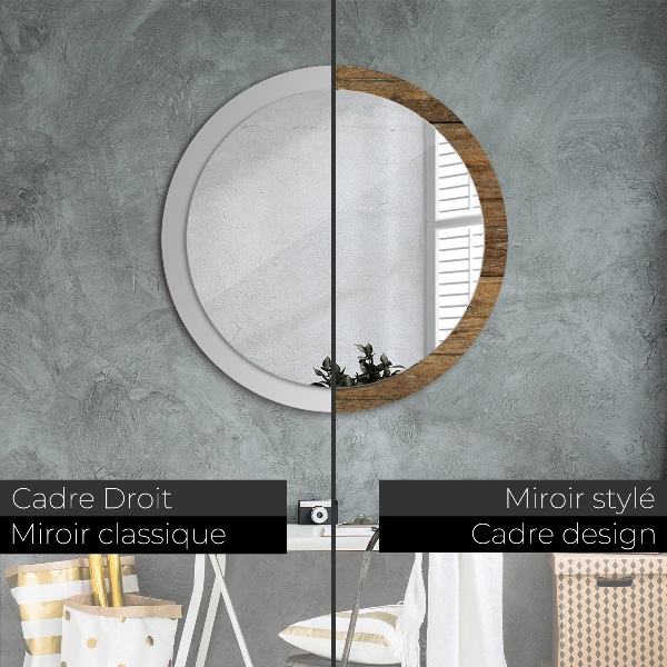Miroir rond avec décoration Vieux bois