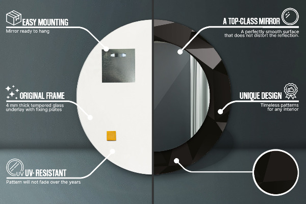 Miroir rond imprimé Résumé noir