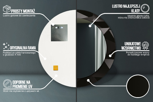 Miroir rond imprimé Résumé noir