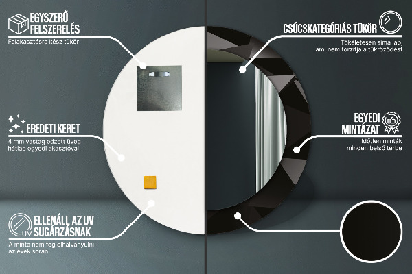 Miroir rond imprimé Résumé noir