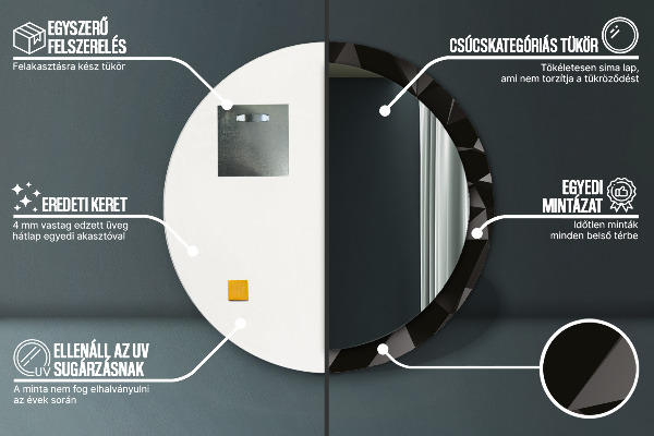 Miroir rond imprimé Résumé noir