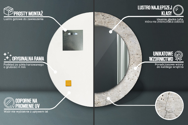 Miroir rond imprimé Béton gris