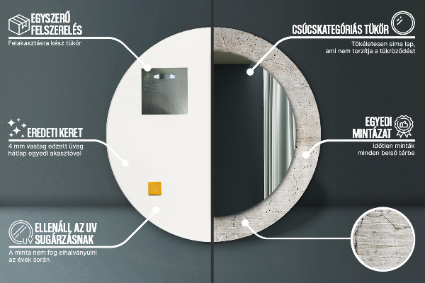 Miroir rond imprimé Béton gris