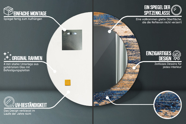 Miroir rond imprimé Bois abstrait