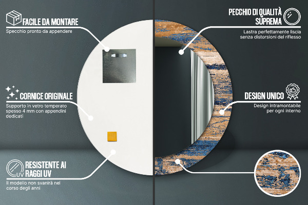 Miroir rond imprimé Bois abstrait