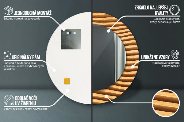 Miroir rond imprimé Vague de bois