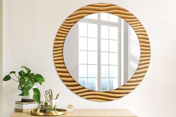 Miroir rond imprimé Vague de bois