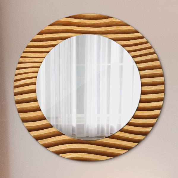Miroir rond imprimé Vague de bois