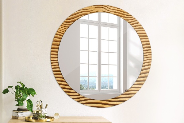 Miroir rond imprimé Vague de bois