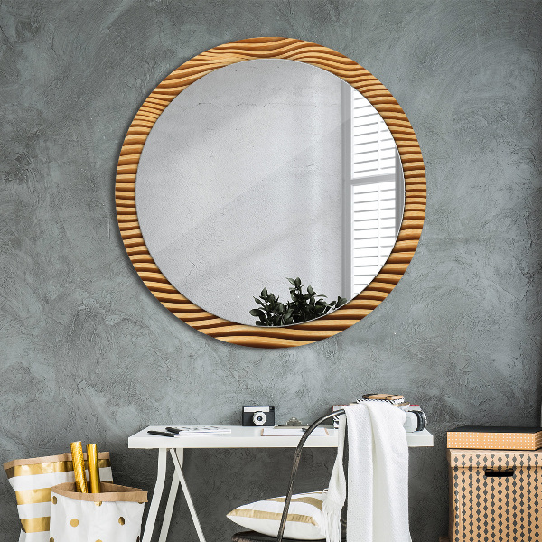 Miroir rond imprimé Vague de bois