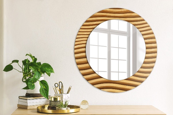 Miroir rond imprimé Vague de bois