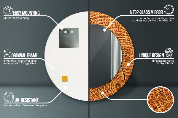 Miroir rond imprimé Bois de chêne