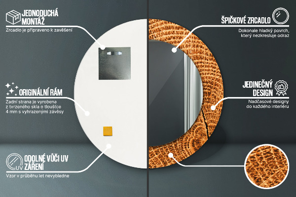 Miroir rond imprimé Bois de chêne